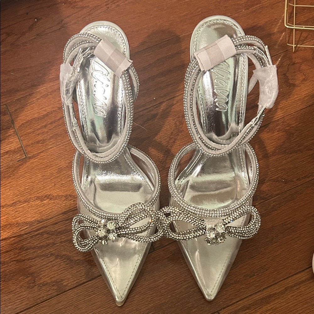 Vince Camuto Silver Heels with Bow Accent